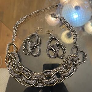 Elegant Silver and Gold Chain Necklace and Earring Set